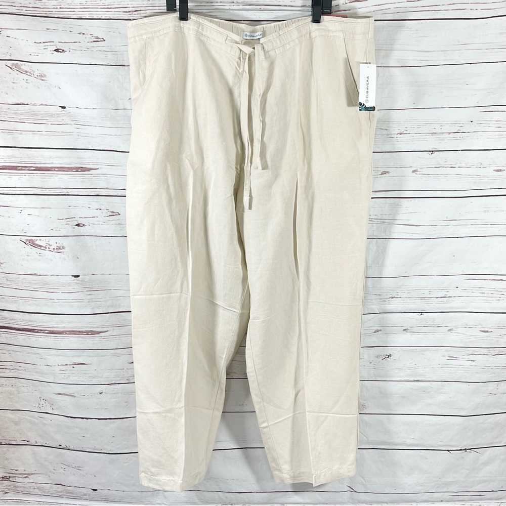Cubavera Pants‎ Women's Size 3X Beige Linen Blend Straight Leg Silver Lining